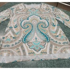 Chicos Size 2 Womens Large 12 Easywear 3/4 Split Sleeve Tunic Top Boho Artsy EUC